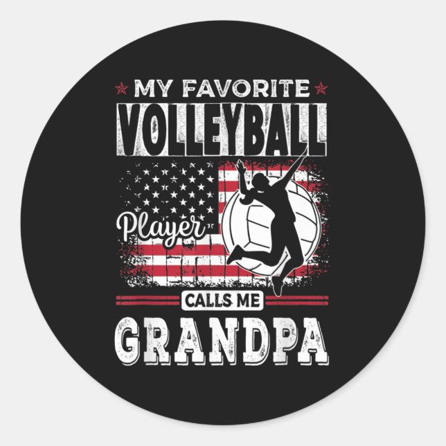 Mens My Favorite Volleyball Player Calls Me Grandp Classic Round Sticker (Front)