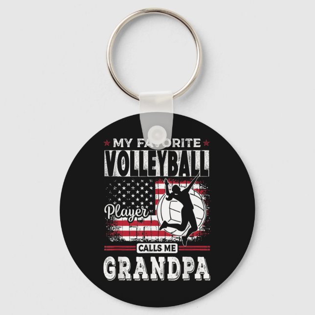 Mens My Favorite Volleyball Player Calls Me Grandp Keychain (Front)
