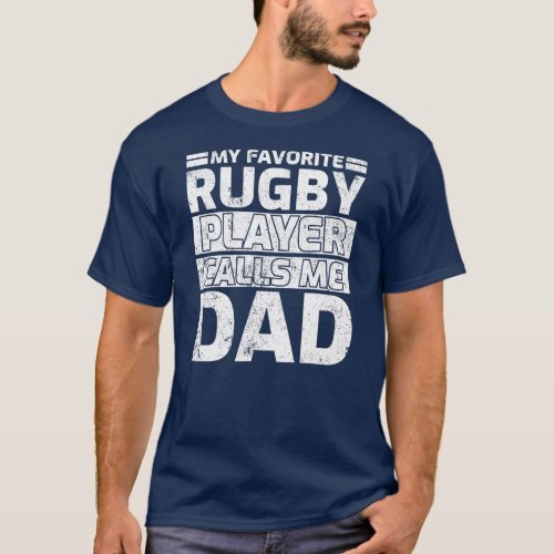 Mens My Rugby Player Calls Me Dad Vintage Rugby T_Shirt