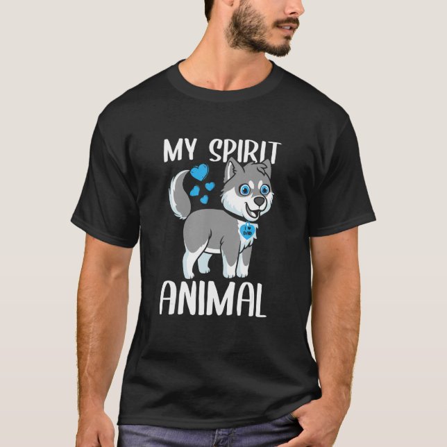 Mens My Spirit Animal Husky Dog I Love Dad Heart V T-Shirt (Front)
