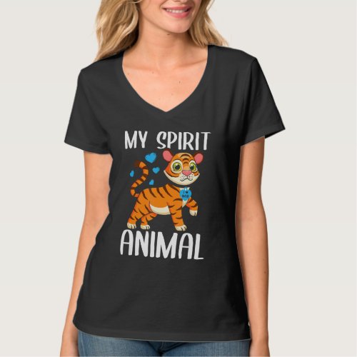 Mens My Spirit Animal Tiger I Love Dad Heart Valen T_Shirt