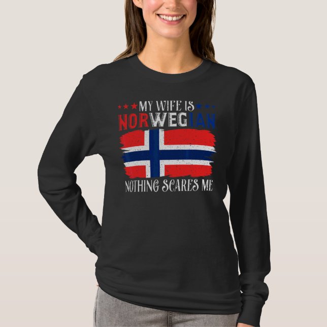 Mens My Wife Is Norwegian Nothing Scares Me  Husba T-Shirt (Front)