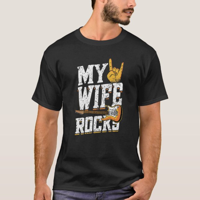 Mens My Wife Rocks Electronic Rock Guitar T-Shirt (Front)