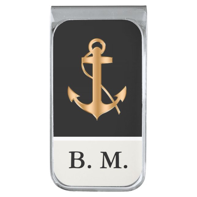 Men's Nautical Monogram Silver Finish Money Clip (Front Vertical)
