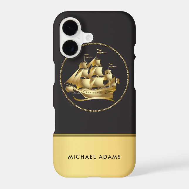 Men's Nautical Sailing Ship with Monogram Iphone Case (Back)