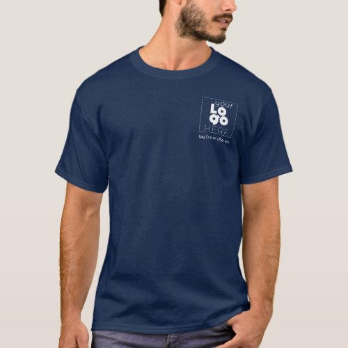 Mens Navy Blue Custom White Business Logo T_Shirt