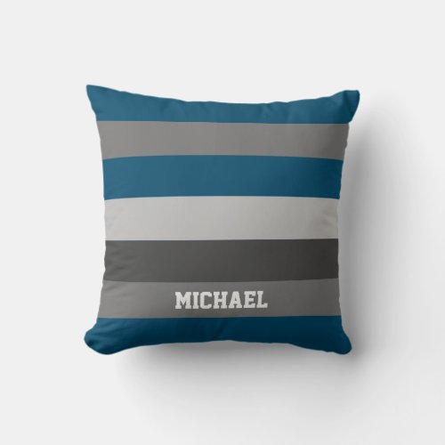 Mens Navy Blue Gray Stripes Guys Dorm Dcor Throw Pillow