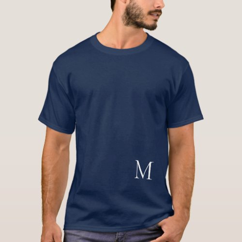 Mens Navy Blue Monogram Double Sided Design Modern T_Shirt