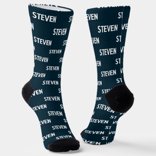 Mens Navy Blue Name Pattern Personalized Socks