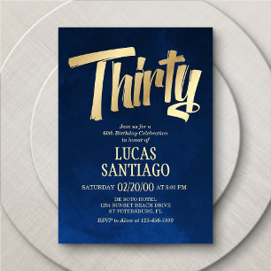 Men's Navy Gold 30th Birthday Invitation