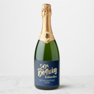 Men's Navy Gold Birthday Sparkling Wine Label