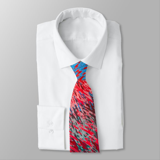 Men's neck tie in red and blue. (Tied)