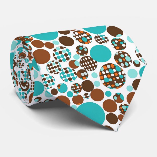 Men's Necktie Turquoise Brown Circles (Rolled)