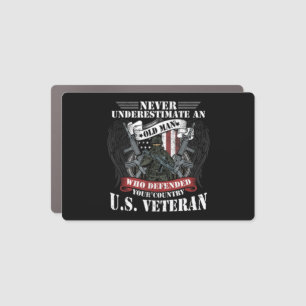 Mens Never Underestimate An Old Man Funny US Veter Car Magnet