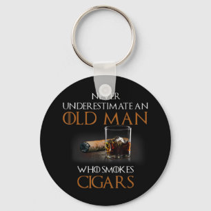 Mens Never Underestimate An Old Man Who Smokes Cig Keychain