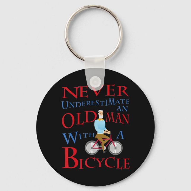 Mens Never Underestimate An Old Man With A Bicycle Keychain (Front)