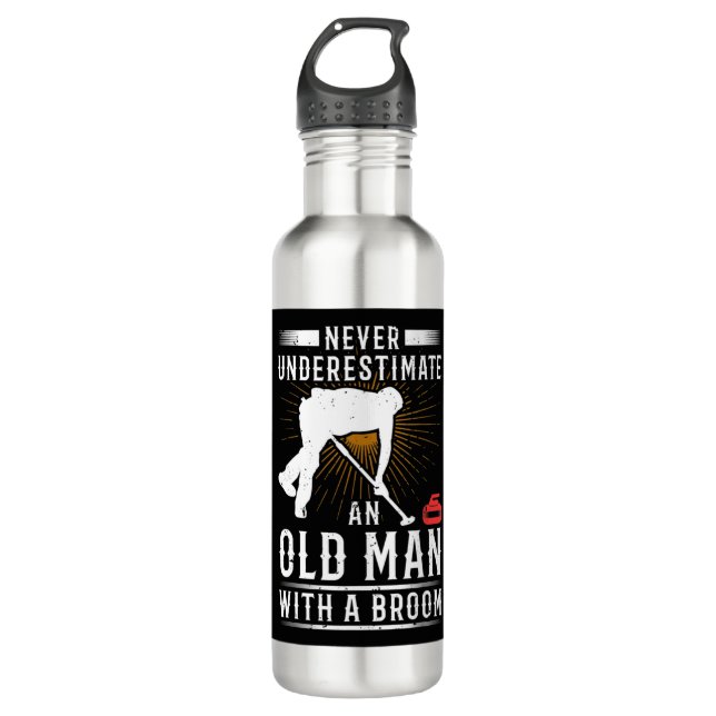 Mens Never Underestimate An Old Man With A Broom C Stainless Steel Water Bottle (Front)