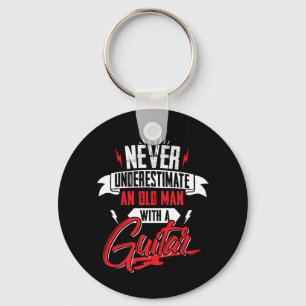 Mens Never Underestimate an Old man with a Guitar  Keychain