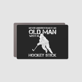 Mens Never Underestimate An Old Man With A Hockey  Car Magnet