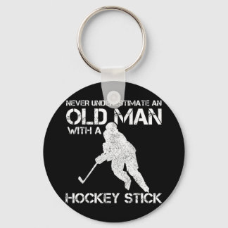 Mens Never Underestimate An Old Man With A Hockey  Keychain