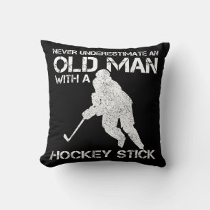 Mens Never Underestimate An Old Man With A Hockey Throw Pillow