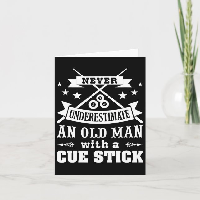 Mens Never Underestimate Old Man With Cue Stick Po Card (Front)