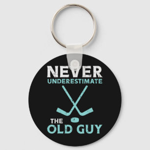 Mens Never Underestimate The Old Guy Ice Hockey Fu Keychain
