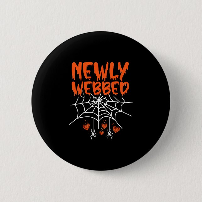 Mens newly webbed halloween newlywed bride and button (Front)