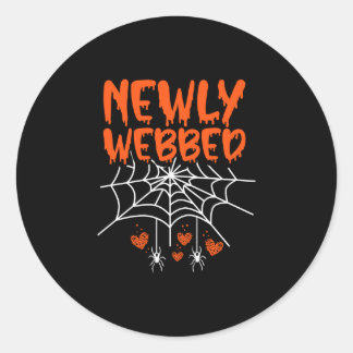 Mens newly webbed halloween newlywed bride and classic round sticker