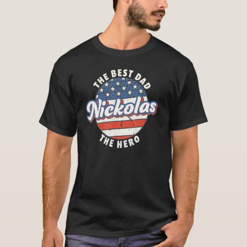 Mens Nickolas Best Dad Hero US Flag Personalised F T_Shirt