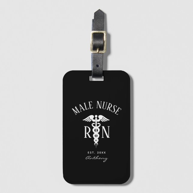 Mens Nurse Graduation Medical Black Personalized Luggage Tag (Front Vertical)