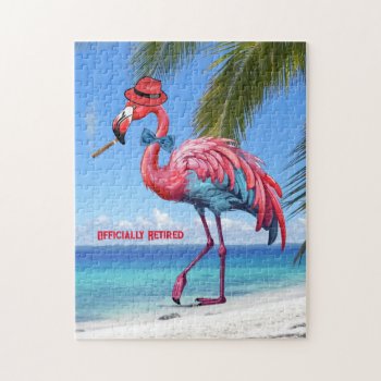 Men's Officially Retired Flamingo Tropical Beach  Jigsaw Puzzle by Sozo4all at Zazzle