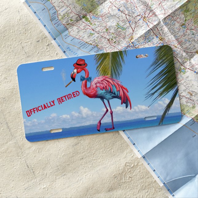 Men's Officially Retired Flamingo Tropical Beach License Plate (In Situ)