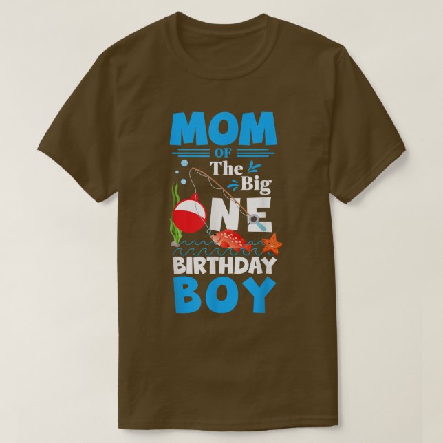 Mens OFishAlly One Mom of The Big One Birthday Boy T-Shirt (Design Front)