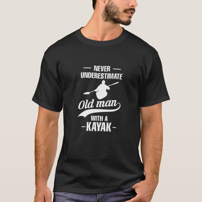 Mens Old Man With A Kayak Kayaking Paddle Boat Row T-Shirt (Front)