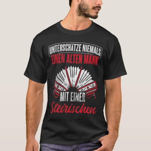 Mens Old Man with Styrian Harmonica Accordion 1 T_Shirt