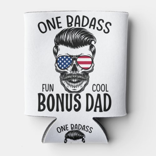 Mens One Badass Bonus Step Dad Funny Gift Birthday Can Cooler