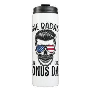 Mens One Badass Bonus Step Dad Funny Gift Birthday Thermal Tumbler