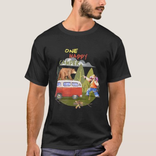 Mens One Happy Camper Dad Mom Forest Camp T_Shirt