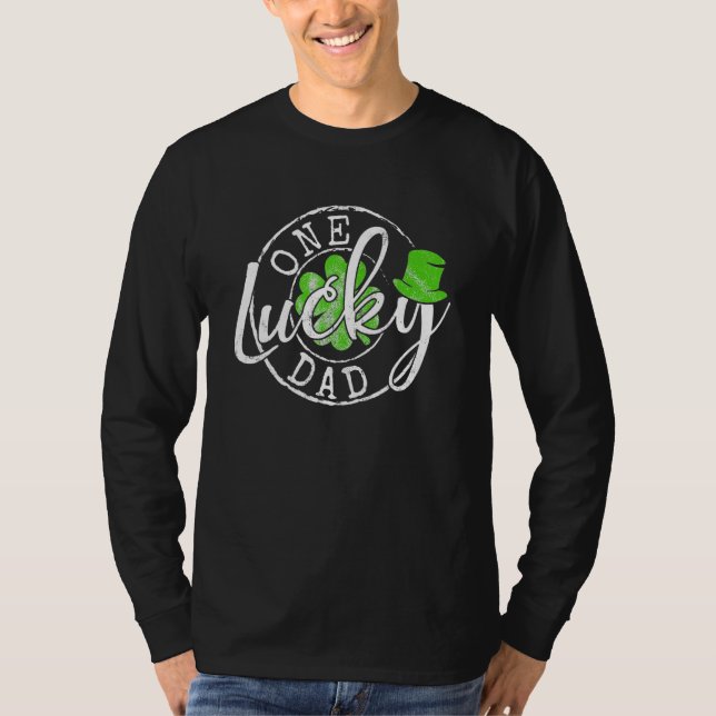 Mens One Lucky Dad Funny Father Irish Clovers St P T-Shirt (Front)