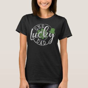 Mens One Lucky Dad Funny Father Irish Clovers St P T-Shirt