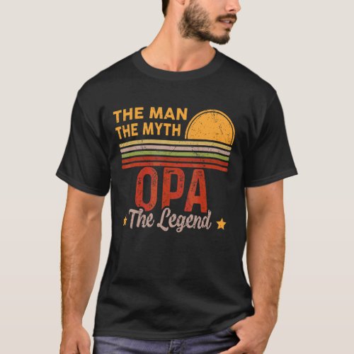 Mens Opa The Man Myth Legend Retro Grandpa Fathers T_Shirt