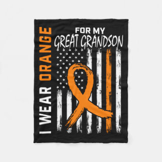 Mens Orange For Great Grandson Leukemia Cancer Fleece Blanket