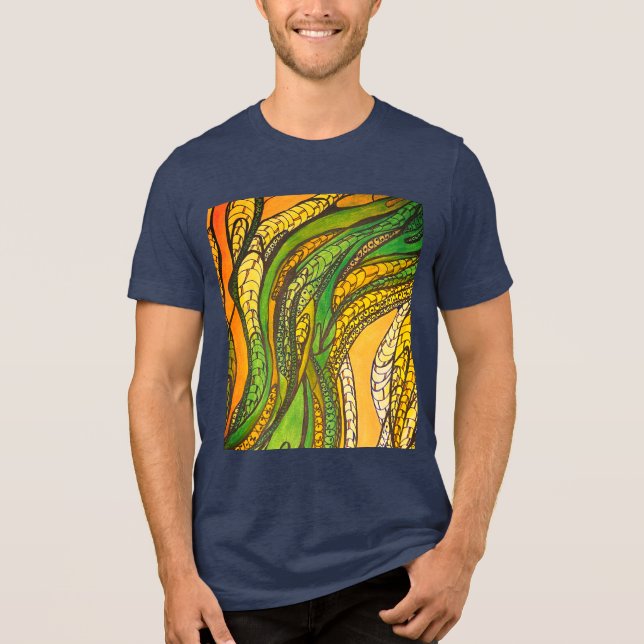 Men's "Orange Golden Green Silk Harvest" Tri-Blend Shirt (Front)