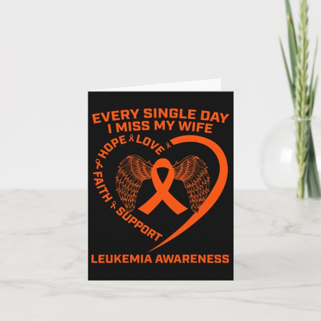 Mens Orange Ribbon Heart Leukemia Awareness In Mem Card (Front)