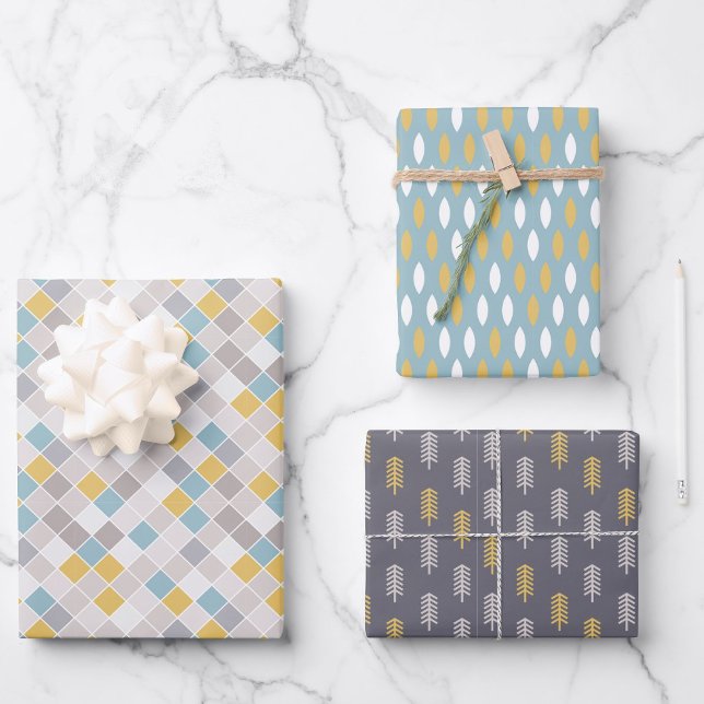 Men's Pantone Grey Gold Blue set of 3 Wrapping Paper Sheets (Creator Uploaded)