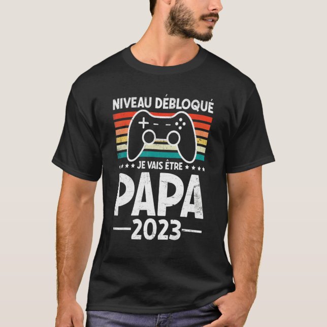 Mens Papa 2023 Unlocked Level Pregnancy Announceme T-Shirt (Front)