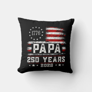 Mens Papa American Flag 250 Years 4th of July Gran Throw Pillow