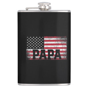 Mens Papa American Flag Father's Day 4th of July G Flask