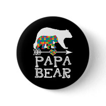 Mens Papa Bear Autism Men Father Daddy Autism Awar Button